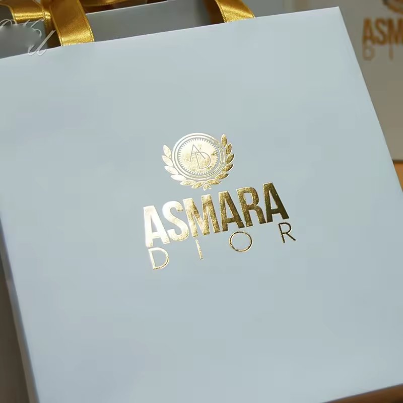 Custom Gold Foil Logo Luxury Gift Shopping Bags Recyclable For Boutique Jewelry Stores