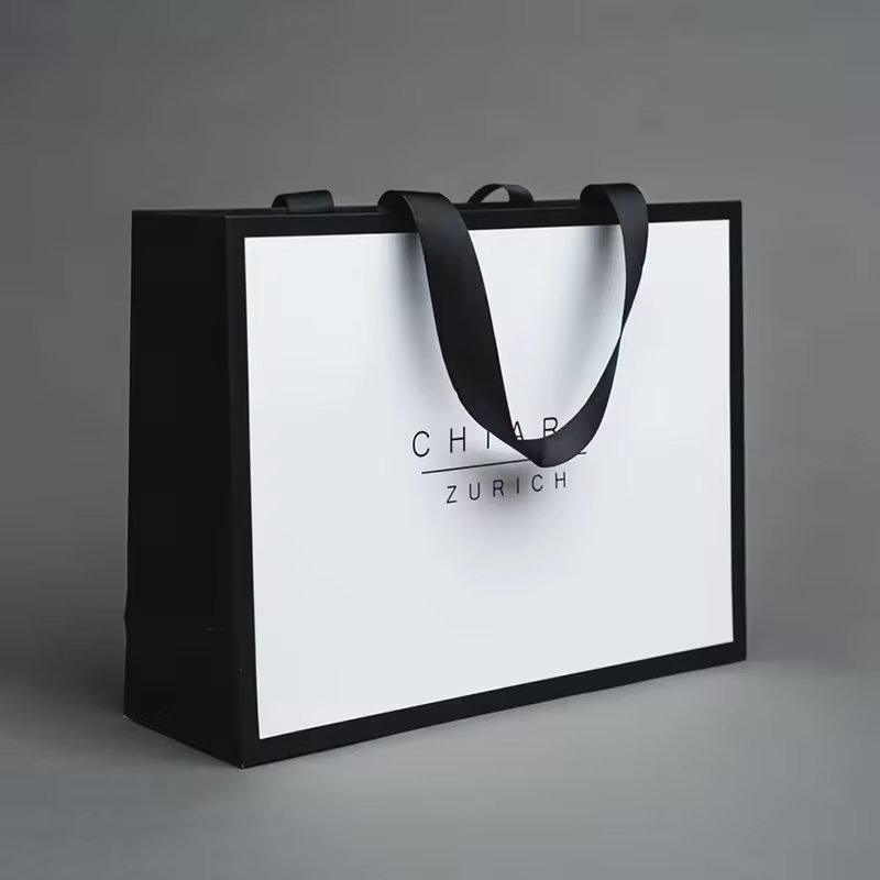 Custom Gold Foil Logo Luxury Gift Shopping Bags Recyclable For Boutique Jewelry Stores