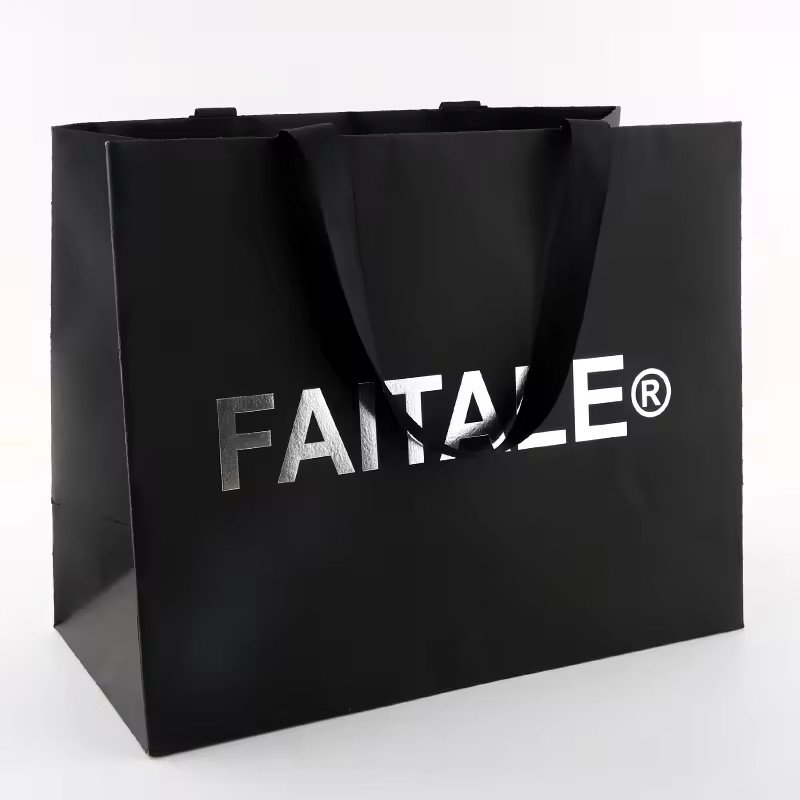 Custom Gold Foil Logo Luxury Gift Shopping Bags Recyclable For Boutique Jewelry Stores