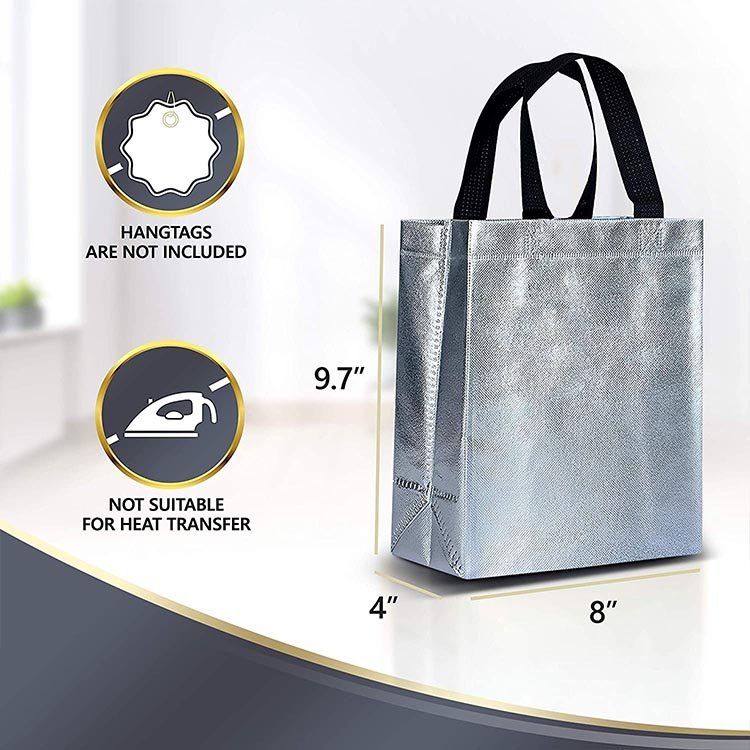 BSCI Audit Customized Logo Ultrasonic Laminated Tote Bag metallic Non Woven shopping Bag silver