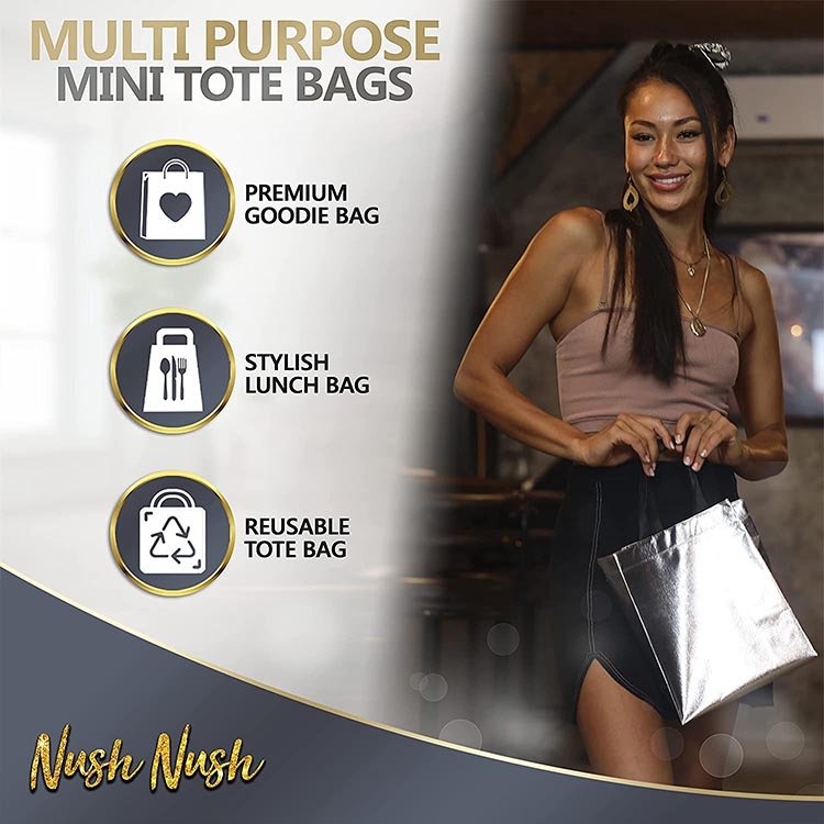 BSCI Audit Customized Logo Ultrasonic Laminated Tote Bag metallic Non Woven shopping Bag silver
