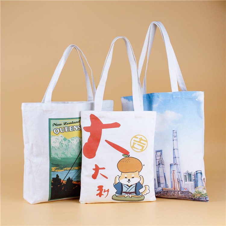 Wholesale Plain Fashion Shopping Bag Zipper Korean Tote Bag Canvas Print Women Cotton Canvas Tote Bag With Custom Printed Logo