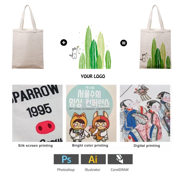 Wholesale Plain Fashion Shopping Bag Zipper Korean Tote Bag Canvas Print Women Cotton Canvas Tote Bag With Custom Printed Logo