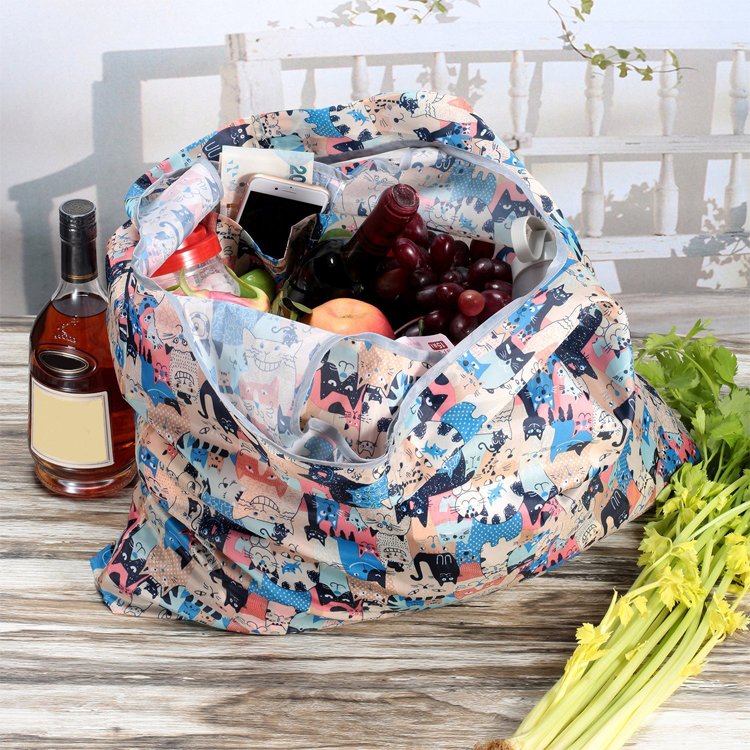 Extra Large Heavy Duty Carton Folding Tote Bag Polyester Reusable Supermarket Foldable Shopping Bag