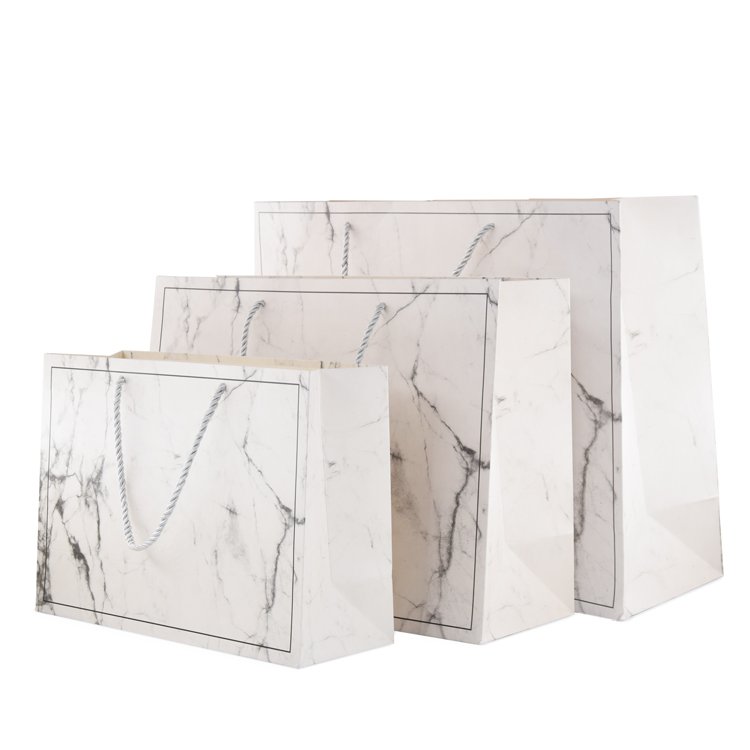 High quality custom printed luxury gift paper shopping marble design paper gift bag
