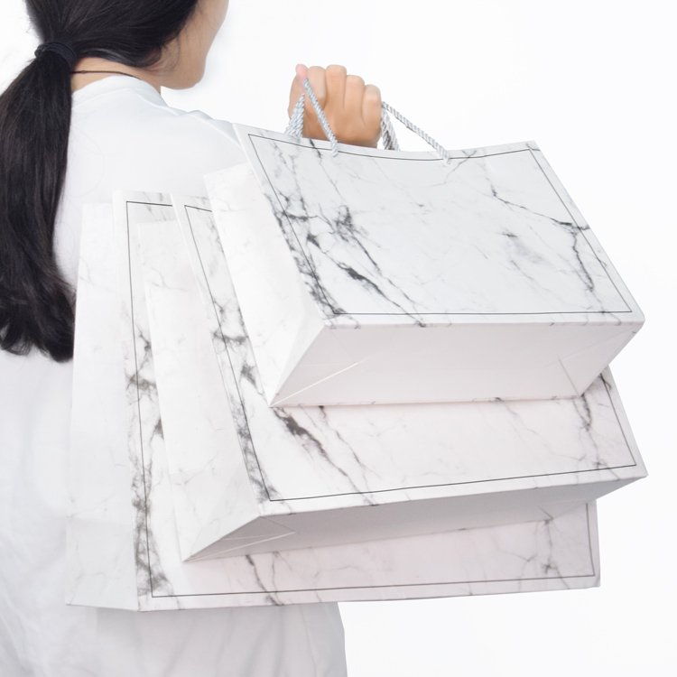 High quality custom printed luxury gift paper shopping marble design paper gift bag