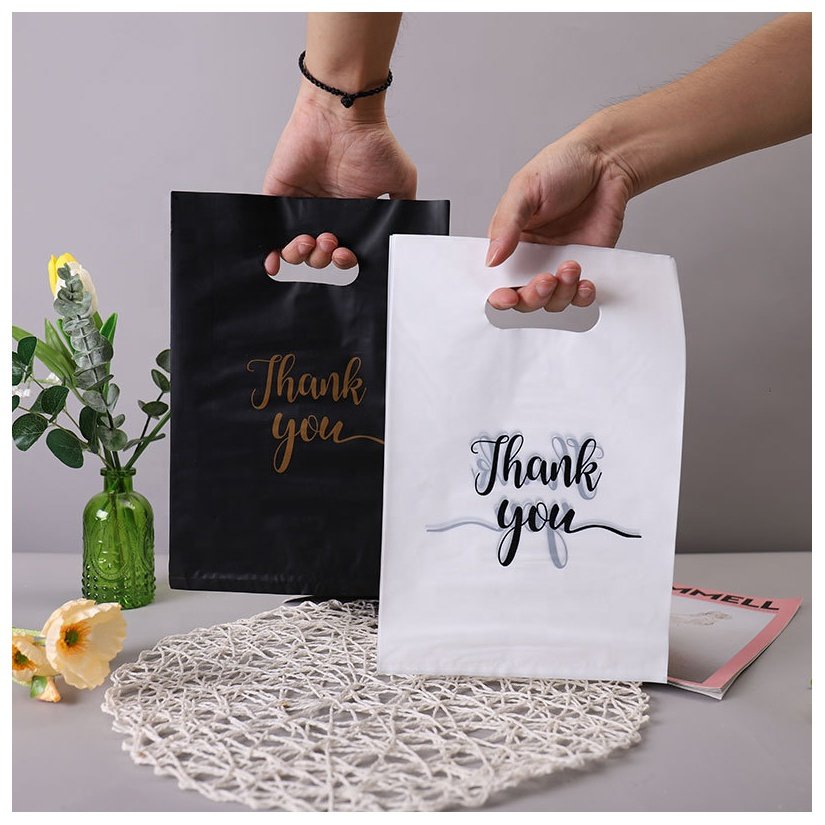 Custom Printed Logo Biodegradable HDPE LDPE Plastic Shopping Bag with Handle Die Cut Factory