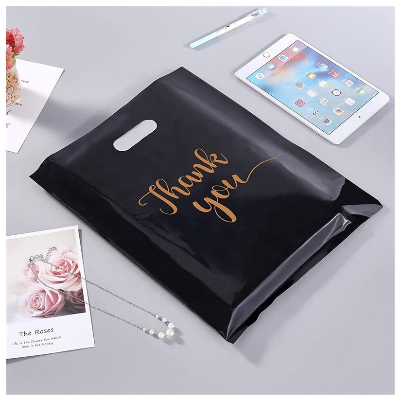 Custom Printed Logo Biodegradable HDPE LDPE Plastic Shopping Bag with Handle Die Cut Factory