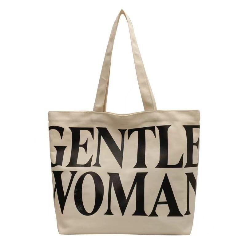 Custom Women Handbags Canvas Tote Bags with Zipper Button Reusable Grocery Large Shopping Tote Bag with Letter Printing