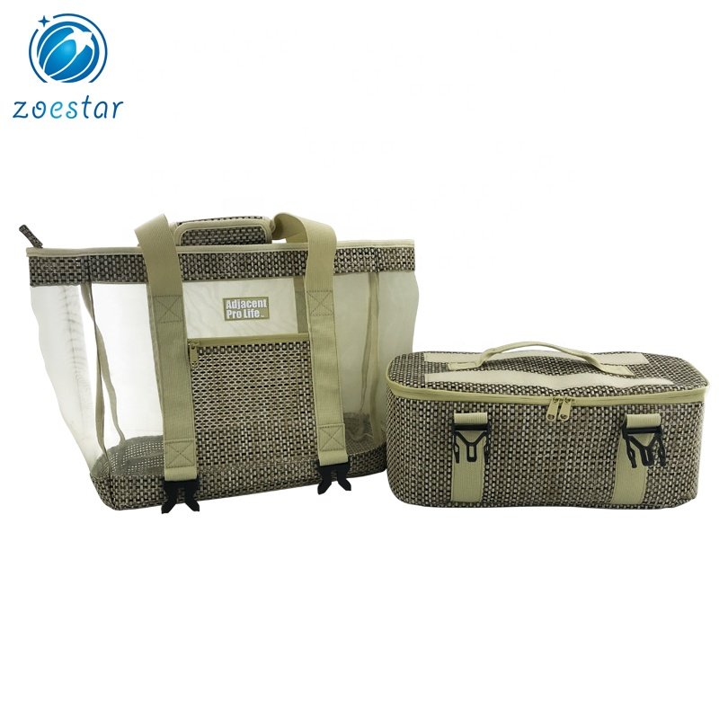 2 in 1 Ladies Big Knitted Nylon Mesh Tote Shoulder Bag with Cooler Compartment Daily Office Beach Shopping Bag