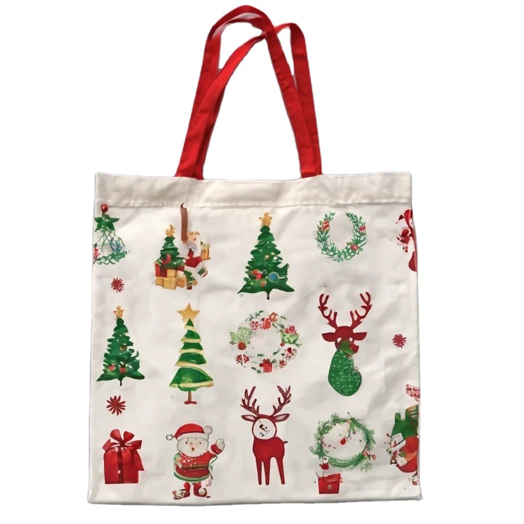 Wholesale Plain Organic Reusable Custom Design Print Christmas Shopping, bags canvas tote bag with adjustable strap/