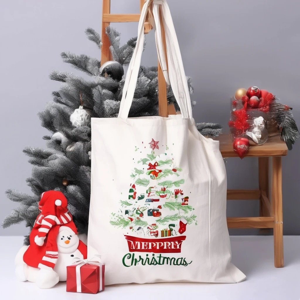 Wholesale Plain Organic Reusable Custom Design Print Christmas Shopping, bags canvas tote bag with adjustable strap/