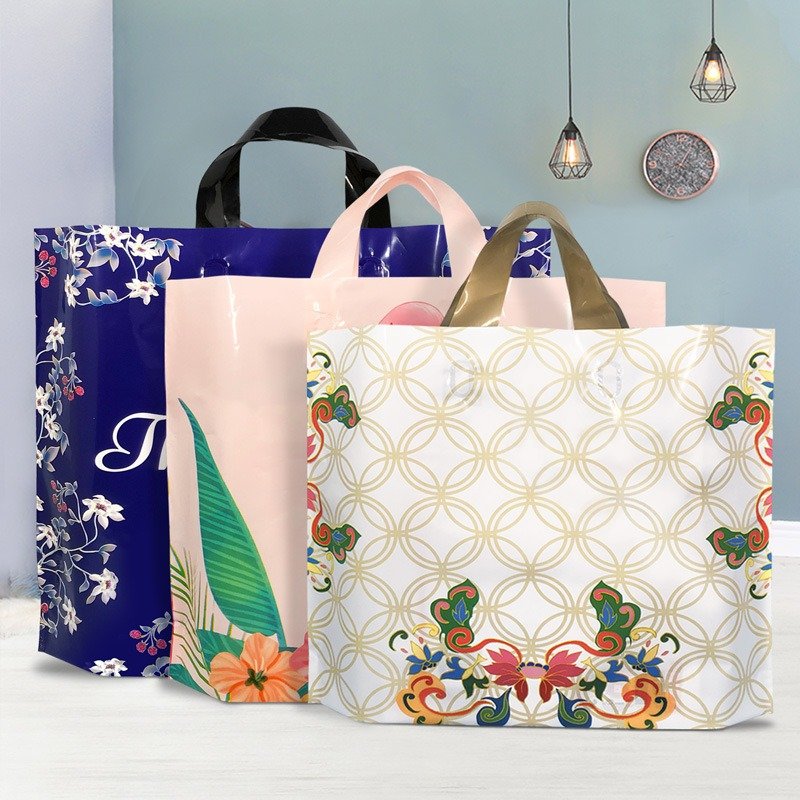 Gift bag high-end plastic tote Square bottom plastic boutique shopping bag artistic canvas folding shopping bag factory OEM