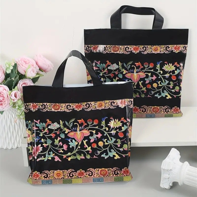 Gift bag high-end plastic tote Square bottom plastic boutique shopping bag artistic canvas folding shopping bag factory OEM