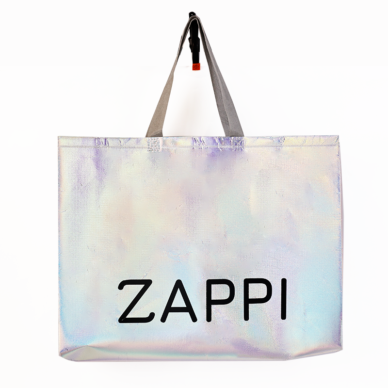 Recycled Custom Logo Printing Luxury Silver Metallic Iridescent Gift Laser Non Woven Bag Reusable Tote Shopping Bags