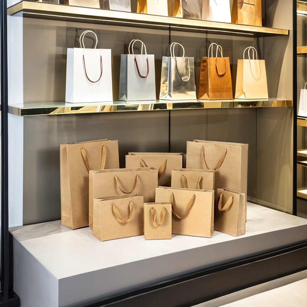 Custom Printed Eco-Friendly Art Paper Bag with Handles White Brown Kraft for Clothing & Shoes Features Your Own Logo & Design