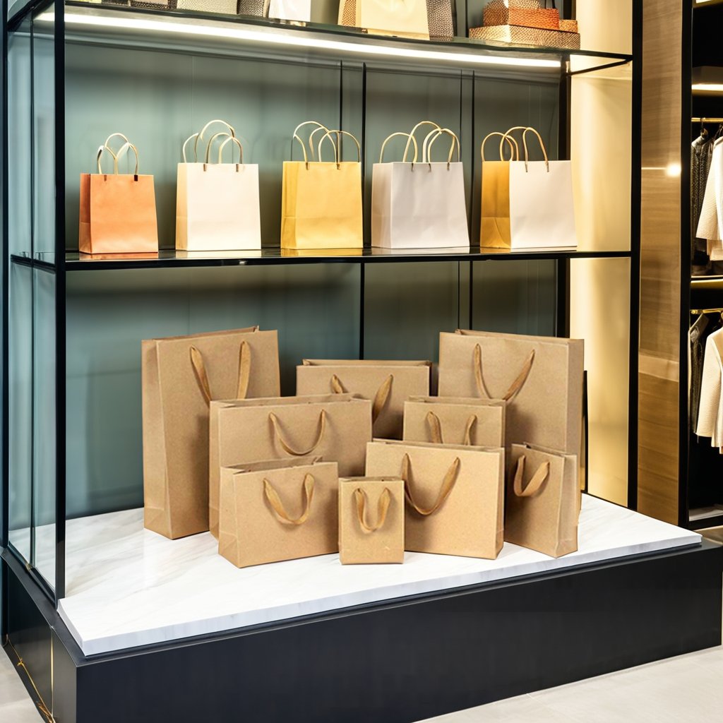 Custom Printed Eco-Friendly Art Paper Bag with Handles White Brown Kraft for Clothing & Shoes Features Your Own Logo & Design