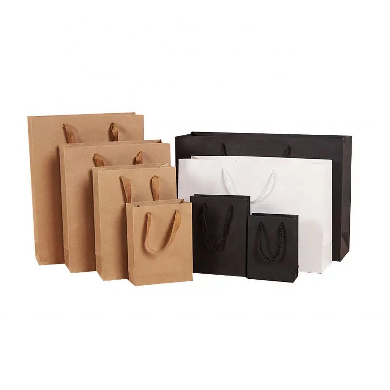 Custom Printed Eco-Friendly Art Paper Bag with Handles White Brown Kraft for Clothing & Shoes Features Your Own Logo & Design