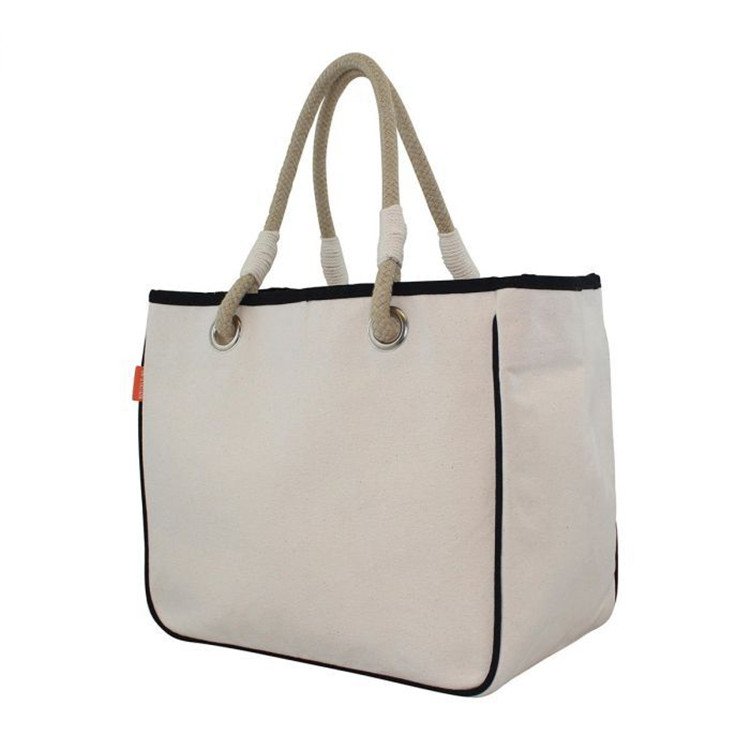 Hot Selling Customized Printed Large Canvas Shoulder Tote Beach Shopping Bag