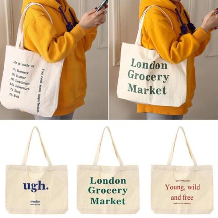 Custom Logo Big Size Pink Printed Totebag Eco Friendly Reusable Grocery Women Shopping Bags Cotton Canvas Tote Bag