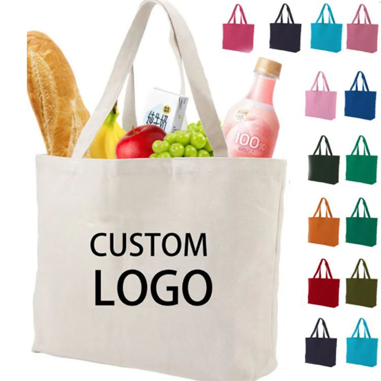 Custom Logo Big Size Pink Printed Totebag Eco Friendly Reusable Grocery Women Shopping Bags Cotton Canvas Tote Bag