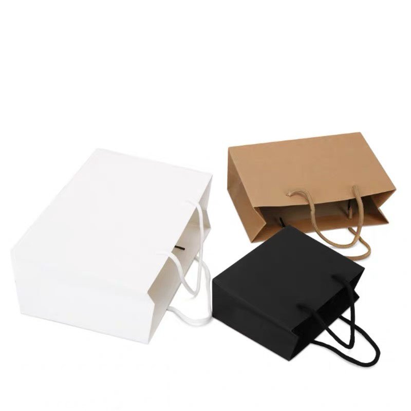 Women White thank you Paper Shopping Gift Bag Hot Selling Packaging Bag With Ribbon For Shopping Clothes And Gift