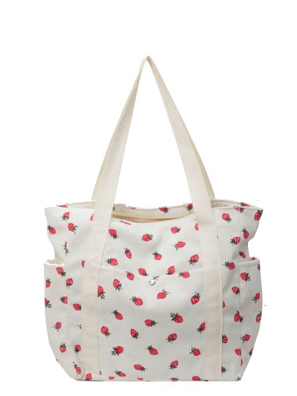 2024 Strawberry Bags Durable Corduroy Tote Bag For Women Wholesale Fashion Reusable Shopping Bag Handbag Drop Shipping