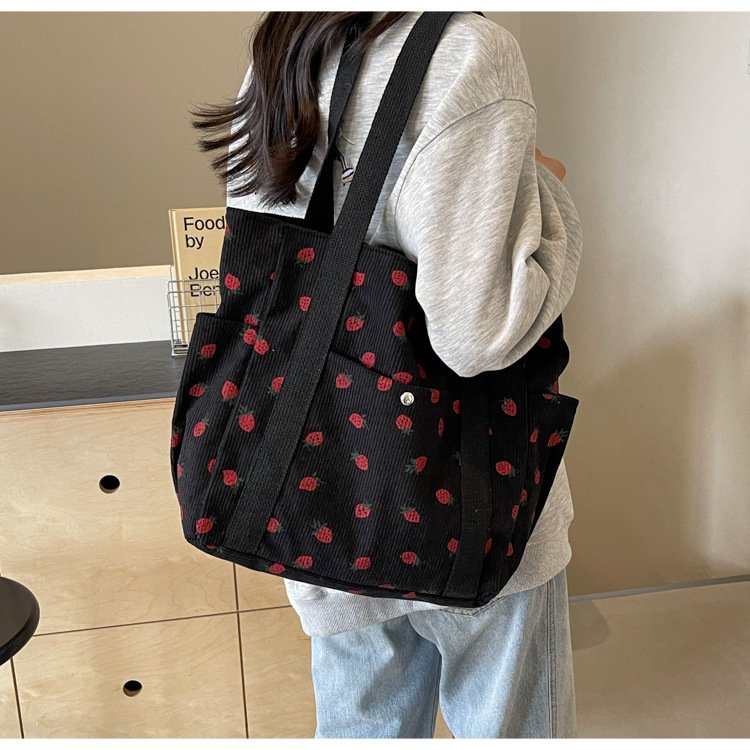 2024 Strawberry Bags Durable Corduroy Tote Bag For Women Wholesale Fashion Reusable Shopping Bag Handbag Drop Shipping
