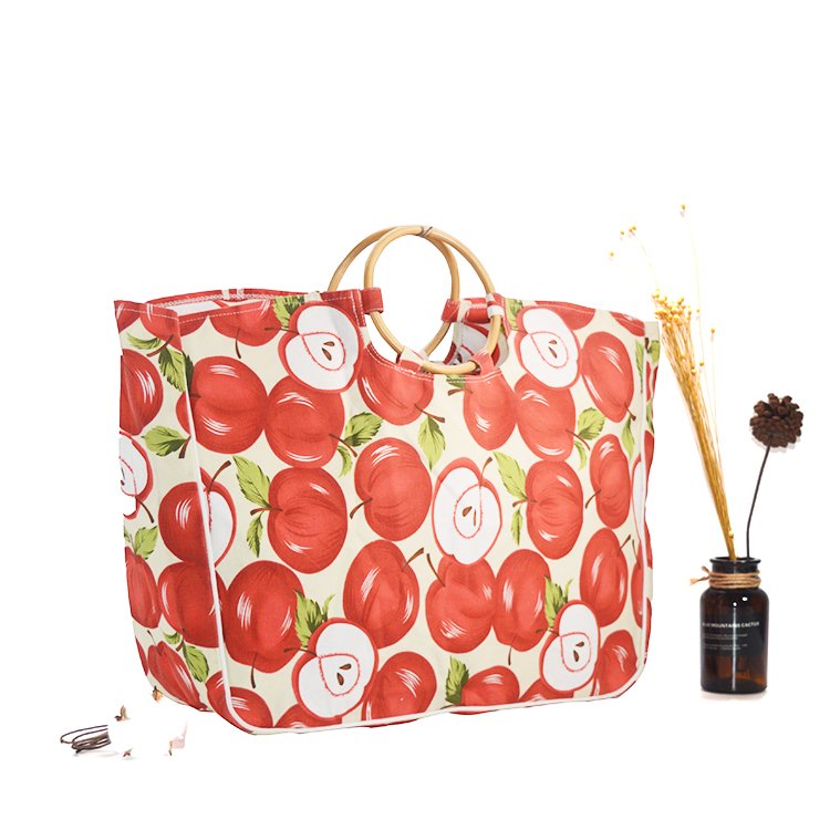Wholesale Wood Circle-Shaped Handle Recycled Cotton Shopping Bag Utility Eco-friendly Women Canvas Tote Bag with Custom Logo