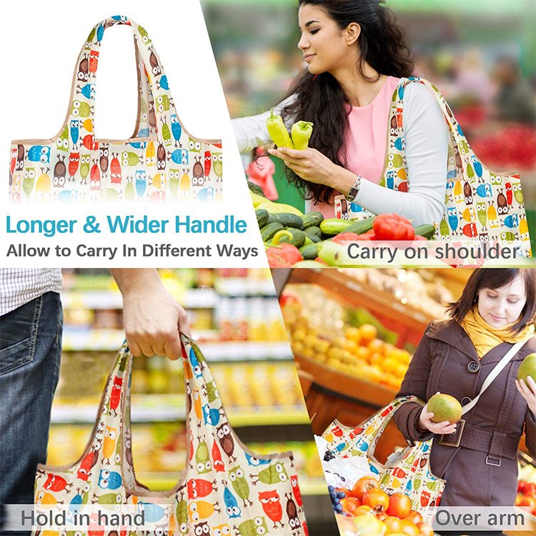 Custom Logo Eco Friendly Foldable Reusable Heavy Duty Expandable RPET Polyester Grocery Shopping Bag