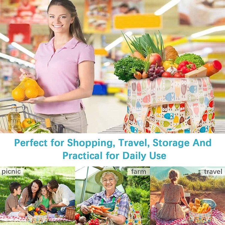 Custom Logo Eco Friendly Foldable Reusable Heavy Duty Expandable RPET Polyester Grocery Shopping Bag