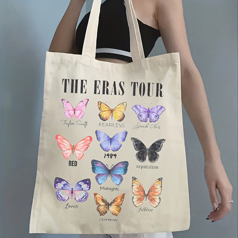 1pc the Eras Tour Pattern Handbag TS Fans pattern Tote Canvas Personalized Shoulder Bag For Travel Women's Reusable Shopping Bag