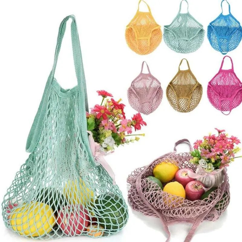 Grocery Bag String Shopping Bag Reusable Supermarket Shopping Tote Mesh Net Woven Cotton Fruit Vegetables Bag for Shopping