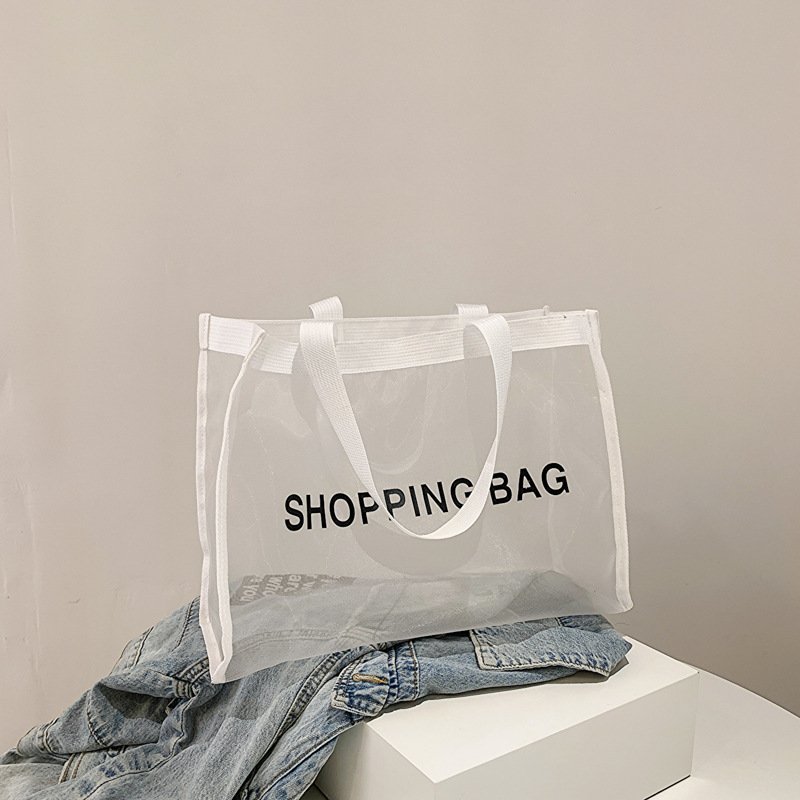 Custom Logo Black White Mesh Tote Bag Colored Nylon Shopping Bag Large Capacity Grocery Beach Women's Bag