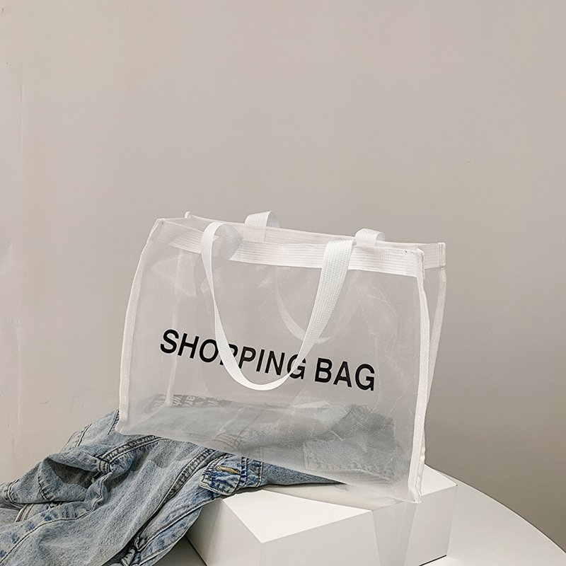 Custom Logo Black White Mesh Tote Bag Colored Nylon Shopping Bag Large Capacity Grocery Beach Women's Bag