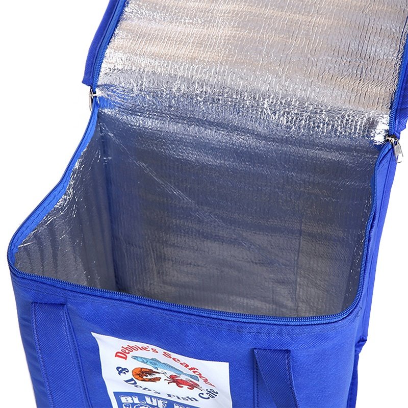 Custom Printed Logo Low Price Promotion Blue Reusable Wine Blue Non Woven Small Insulated Cooler Bag With Zipper