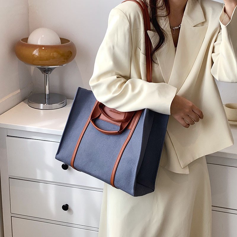 Custom Fashion Cotton Shopping Bag Large Canvas Tote Bag With Leather Straps Handle canvas bag with custom printed logo