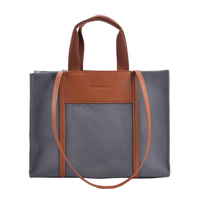 Custom Fashion Cotton Shopping Bag Large Canvas Tote Bag With Leather Straps Handle canvas bag with custom printed logo
