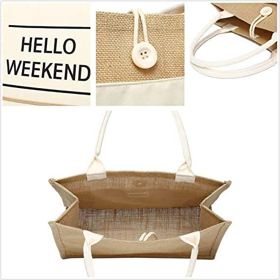 Custom Natural Burlap Shopping Tote Bag Coated Linen Jute Tote Bags With Cotton Handle
