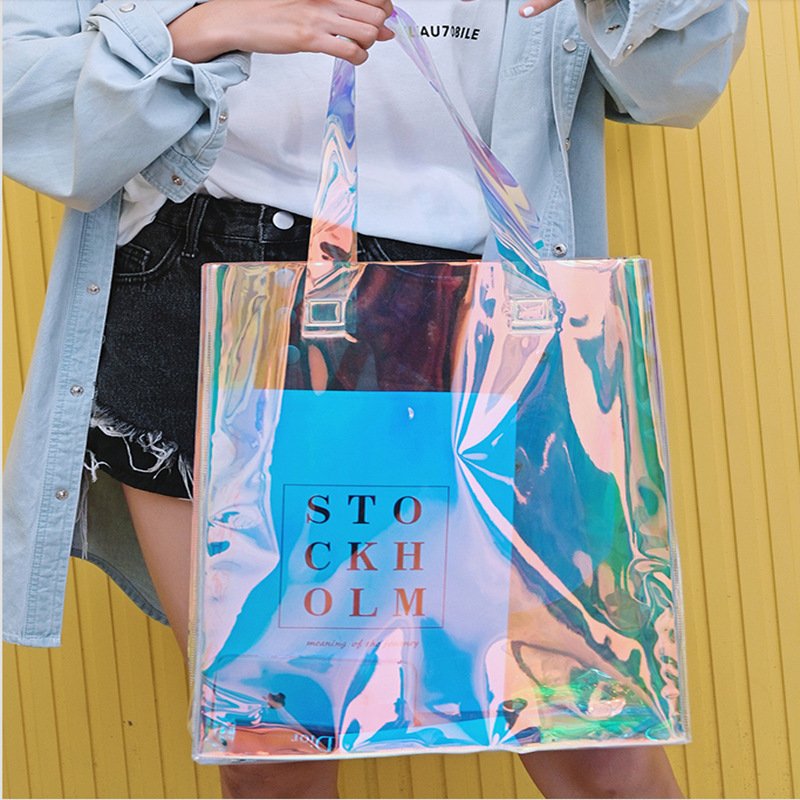 Transparent PVC tote storage shopping bag for beach