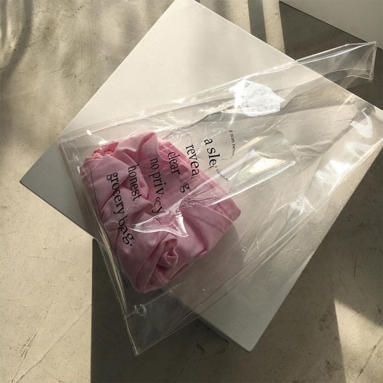 Custom Transparent Clear Ins T-shirt Shape Gift Handbags Foldable PVC Recycle Reusable Plastic Shopping Bag With Logo