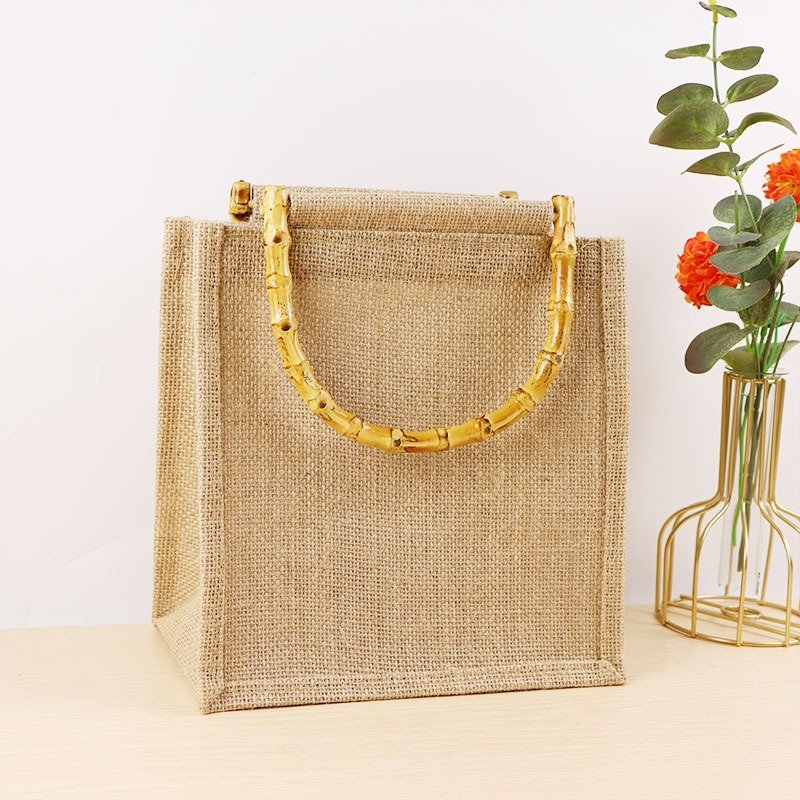 High Portable Women Shopping Bag Burlap Tote Bags Blank Jute Beach Shopping Handbag Vintage Reusable Gift Bags With Handle
