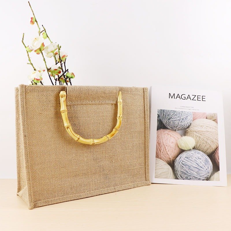 High Portable Women Shopping Bag Burlap Tote Bags Blank Jute Beach Shopping Handbag Vintage Reusable Gift Bags With Handle