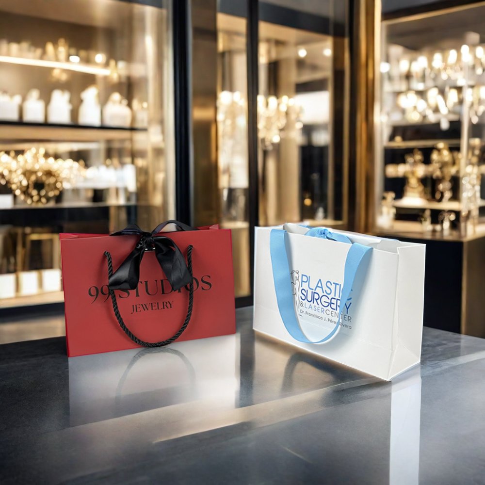 Multiple Styles Luxury Custom Screen CMYK Printing Surface Gift Shopping Paper Bag White Paper Bags With Bow Ribbon