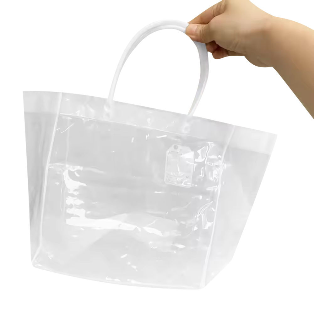 Wholesale 2 Color Transparent Waterproof Shopping Bag Reusable Clear Pvc Gift Handbag Clear Pvc Tote Bag Pvc Clear Custom Logo
