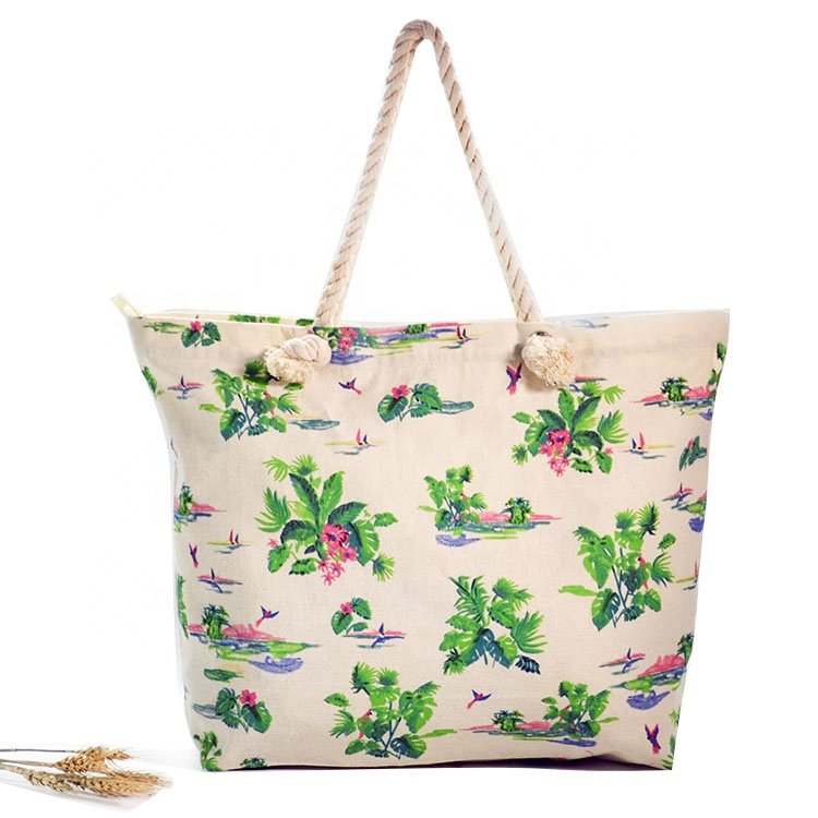 Fashion New Custom All Over Printed Cotton Shopping Bag Eco-friendly Canvas Beach Bag Large Capacity Canvas Tote Bag