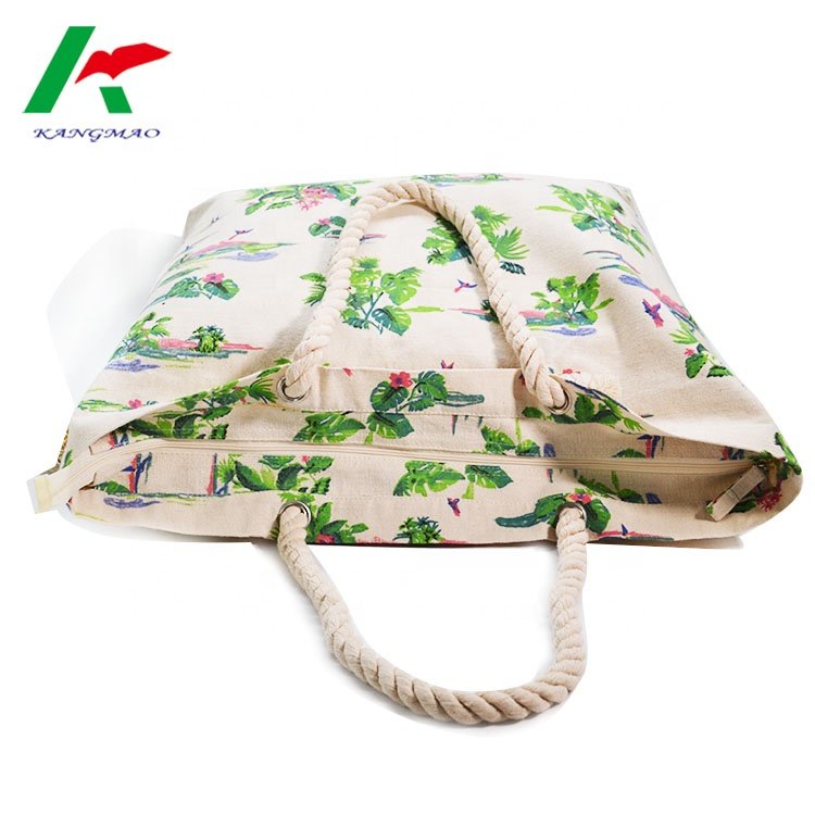 Fashion New Custom All Over Printed Cotton Shopping Bag Eco-friendly Canvas Beach Bag Large Capacity Canvas Tote Bag