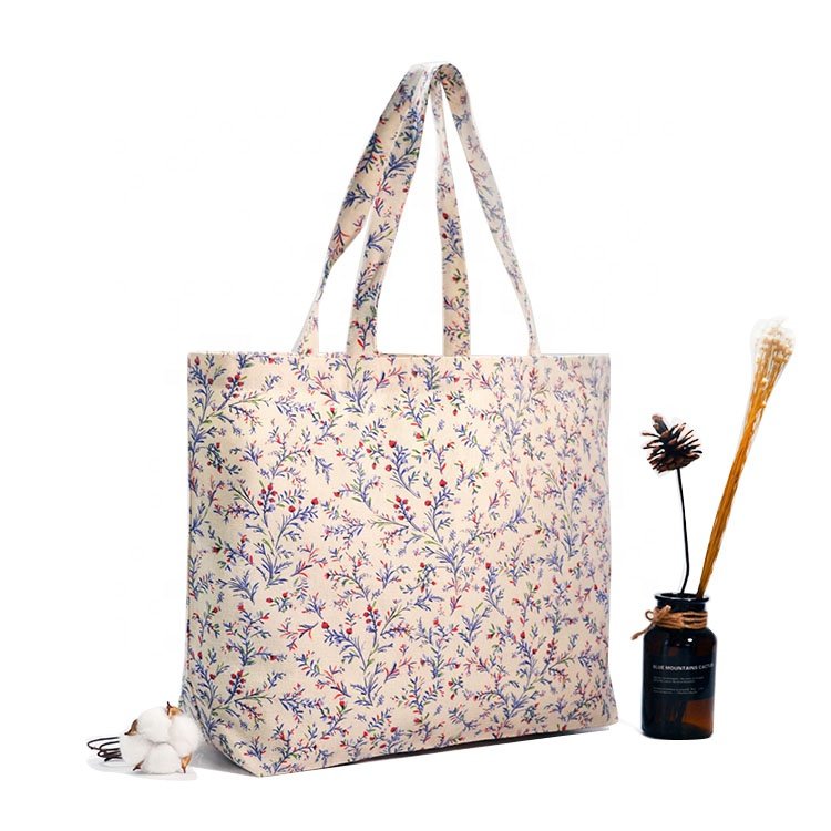 Fashion New Custom All Over Printed Cotton Shopping Bag Eco-friendly Canvas Beach Bag Large Capacity Canvas Tote Bag