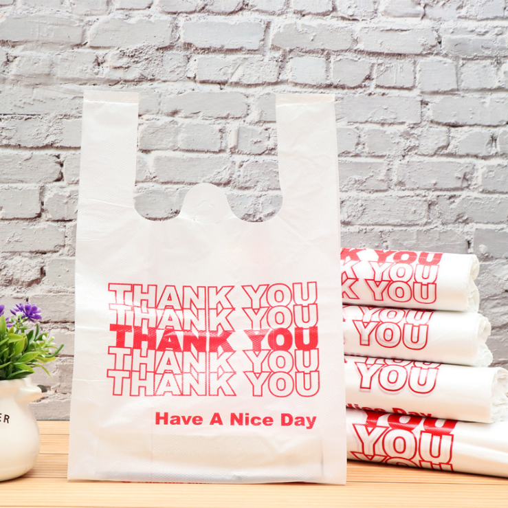 Customized Logo Cheap Poly PE Supermarket Grocery 50 Pack Plastic Thank You Heavy Duty T-shirt Shopping Bags