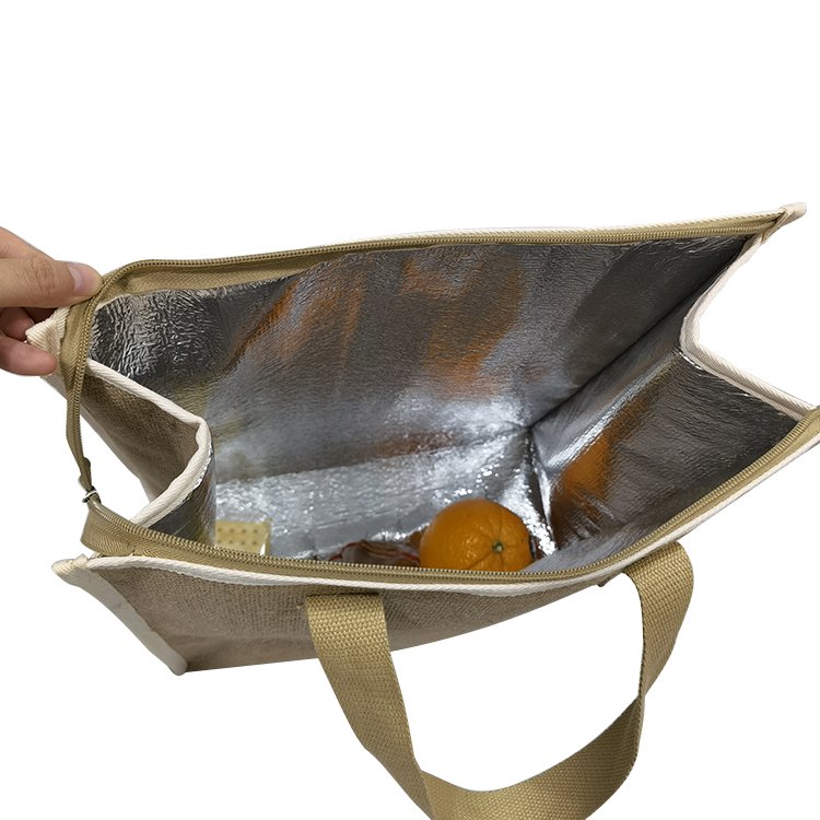 Lunch Camping Beach Customized logo Large Capacity Food Delivery Jute Insulated Cooler Bag